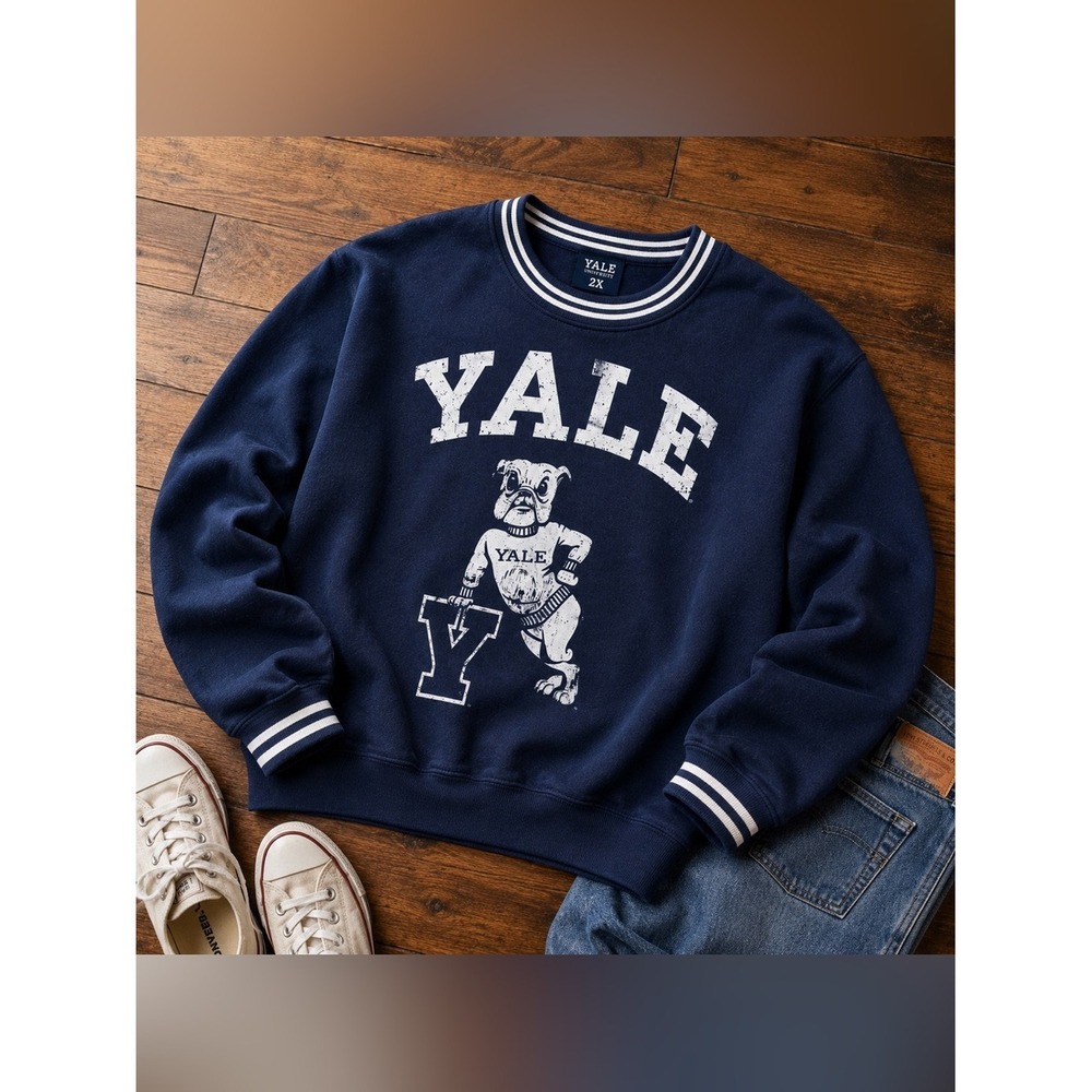 Vintage YALE UNIVERSITY Sweatshirt Bulldog Mascot Graphic Size 2XL Ivy League